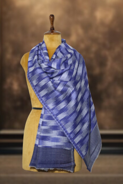 Ikkat Pashmina Stole (Blue Striped) (2)