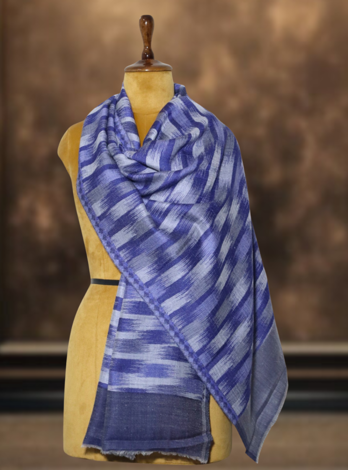 Ikkat Pashmina Stole (Blue Striped) (2) Ikkat Pashmina Stole (Blue Striped) (2)