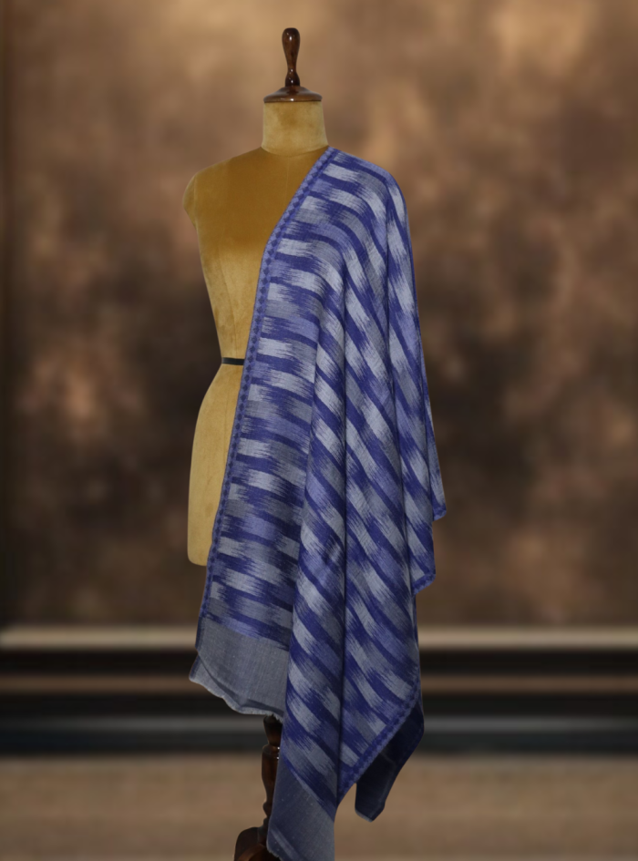 Ikkat Pashmina Stole (Blue Striped) (4) Ikkat Pashmina Stole (Blue Striped) (4)