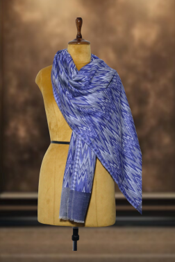 Ikkat Pashmina Stole (Blue & White Zigzag) (2)