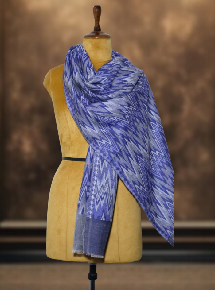 Ikkat Pashmina Stole (Blue & White Zigzag) (2) Ikkat Pashmina Stole (Blue & White Zigzag) (2)