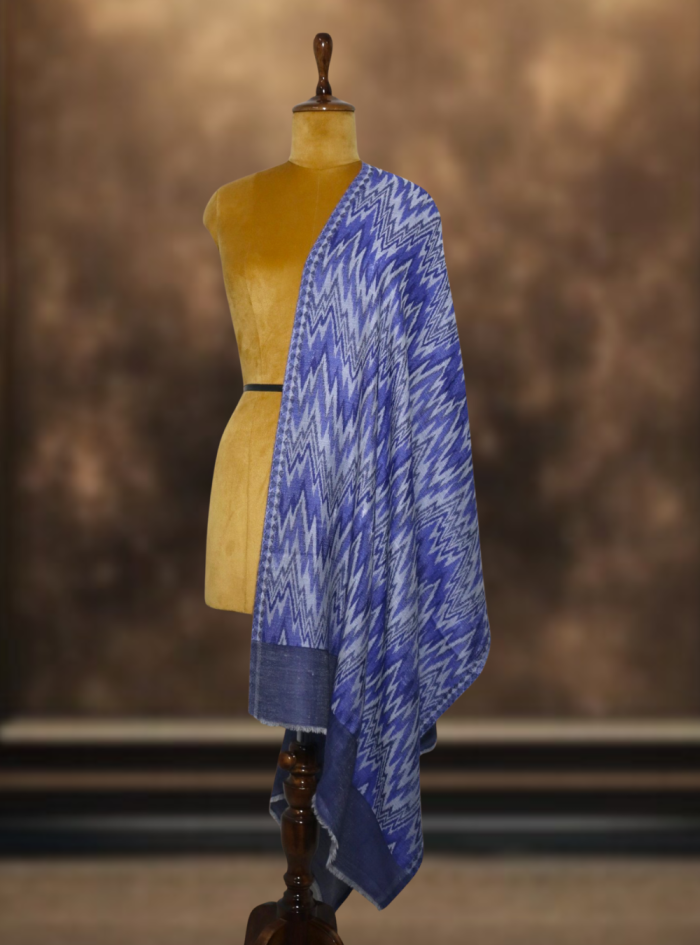 Ikkat Pashmina Stole (Blue & White Zigzag) Ikkat Pashmina Stole (Blue & White Zigzag)