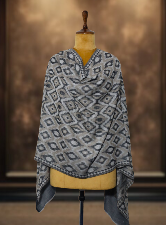 Ikkat Pashmina Stole (Grey & Beige Diamond) (2) Ikkat Pashmina Stole (Grey & Beige Diamond) (2)