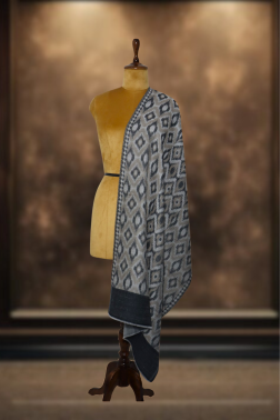 Ikkat Pashmina Stole (Grey & Beige Diamond)