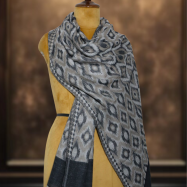 Ikkat Pashmina Stole (Grey & Beige Diamond) (3)