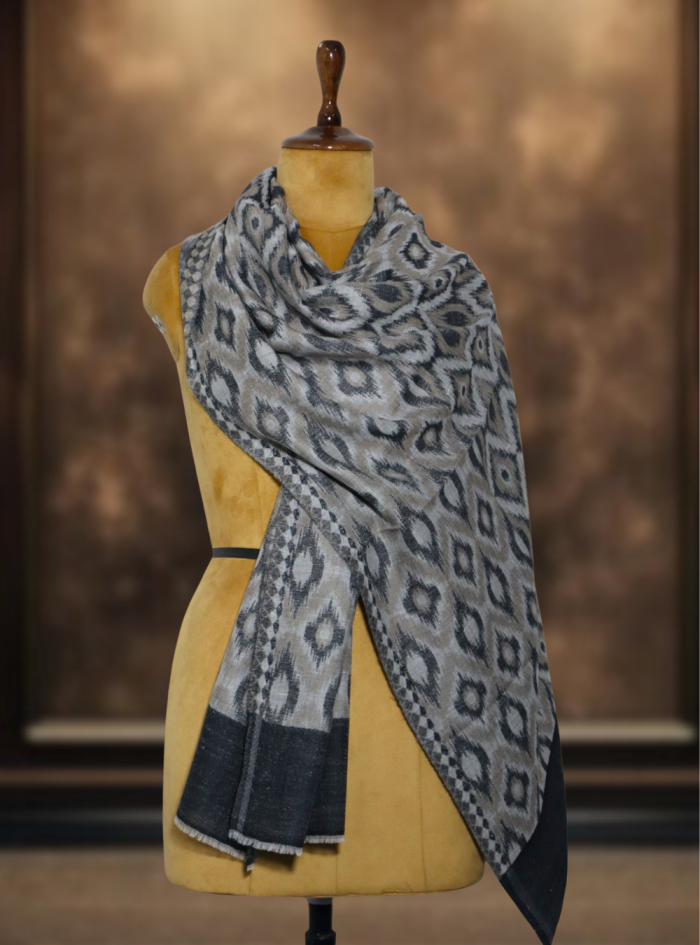 Ikkat Pashmina Stole (Grey & Beige Diamond) (3) Ikkat Pashmina Stole (Grey & Beige Diamond) (3)