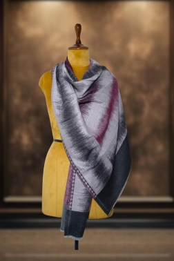 Ikkat Pashmina Stole (Grey & Plum Horizontal) (2)
