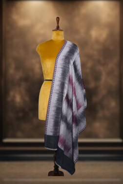 Ikkat Pashmina Stole (Grey & Plum Horizontal)