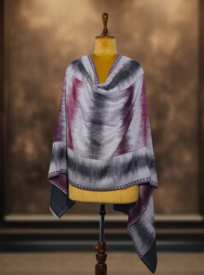 Ikkat Pashmina Stole (Grey & Plum Horizontal) (3) Ikkat Pashmina Stole (Grey & Plum Horizontal) (3)