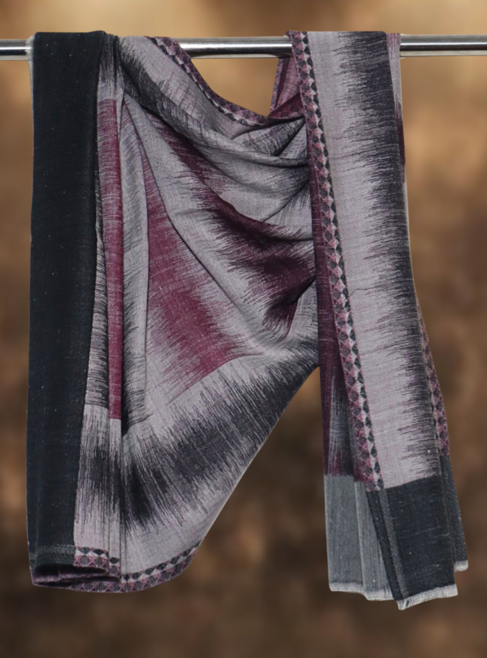 Ikkat Pashmina Stole (Grey & Plum Horizontal) (4) Ikkat Pashmina Stole (Grey & Plum Horizontal) (4)
