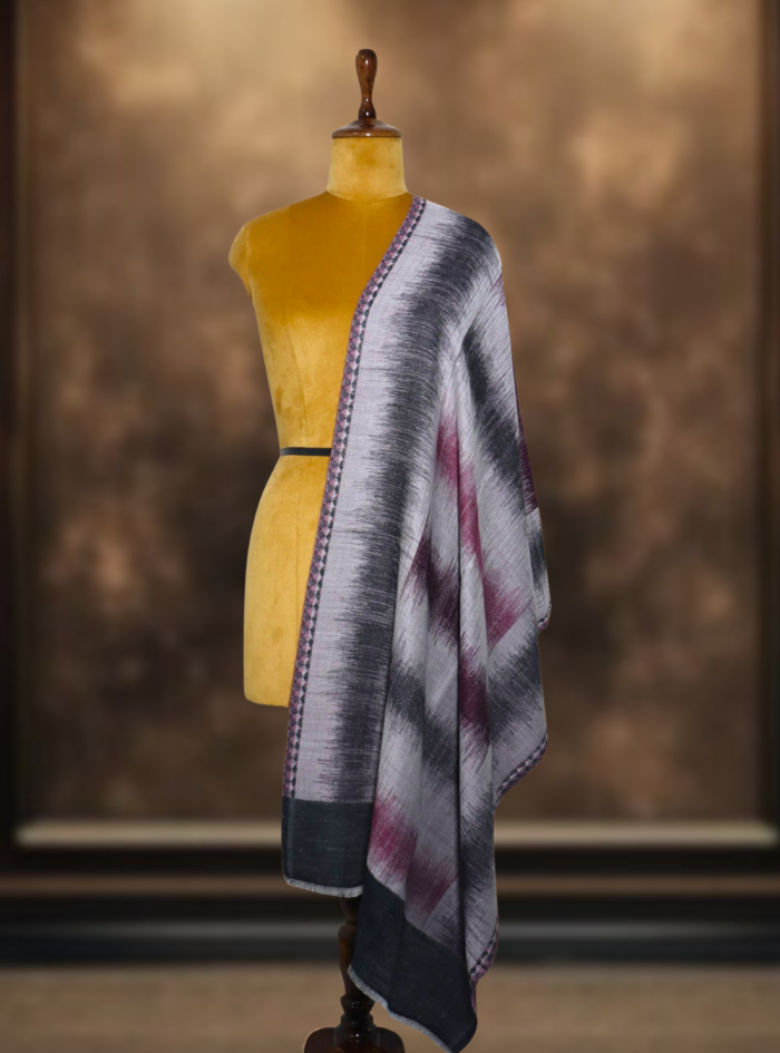 Ikkat Pashmina Stole (Grey & Plum Horizontal) Ikkat Pashmina Stole (Grey & Plum Horizontal)
