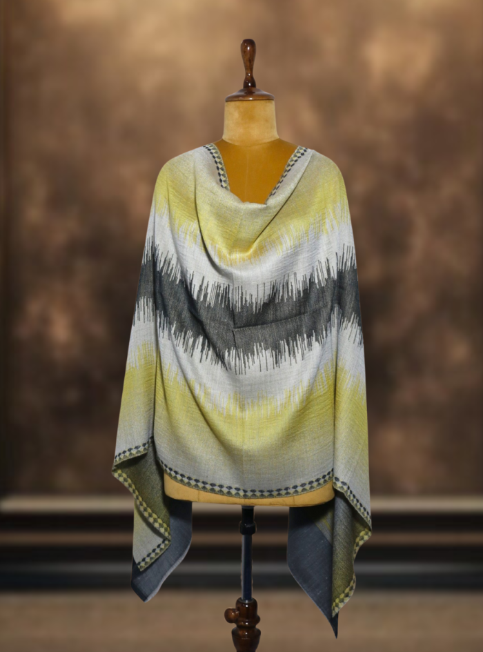 Ikkat Pashmina Stole (Yellow & Grey Zigzag) (2) Ikkat Pashmina Stole (Yellow & Grey Zigzag) (2)