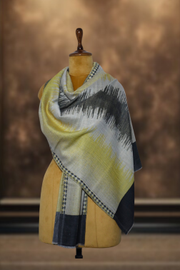 Ikkat Pashmina Stole (Yellow & Grey Zigzag) (3)