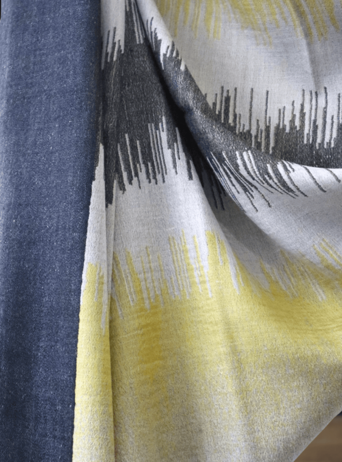 Ikkat Pashmina Stole (Yellow & Grey Zigzag) (5) Ikkat Pashmina Stole (Yellow & Grey Zigzag) (5)