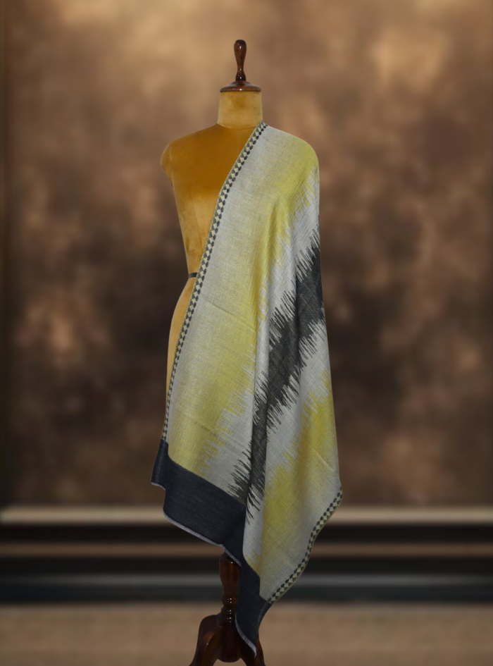 Ikkat Pashmina Stole (Yellow & Grey Zigzag) Ikkat Pashmina Stole (Yellow & Grey Zigzag)