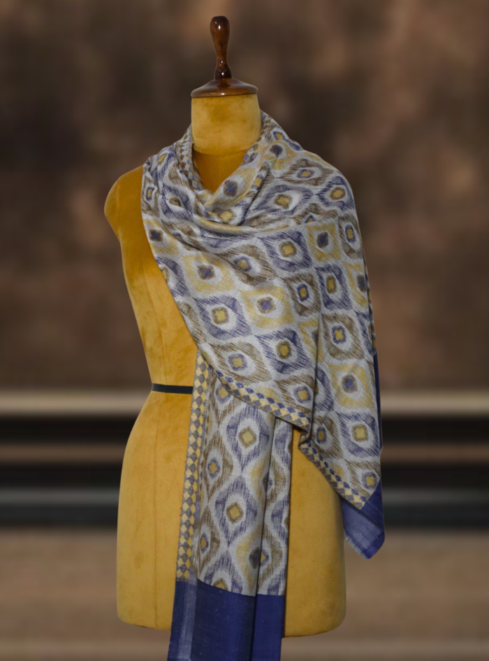 Indigo & Olive Diamond Ikkat Stole (3) Indigo & Olive Diamond Ikkat Stole (3)