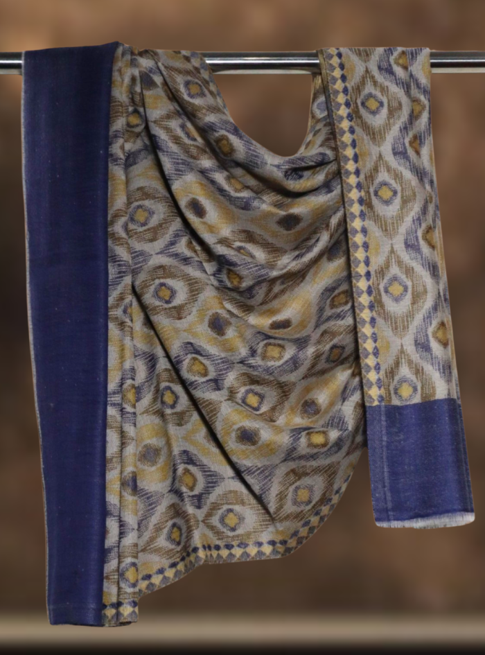 Indigo & Olive Diamond Ikkat Stole (4) Indigo & Olive Diamond Ikkat Stole (4)