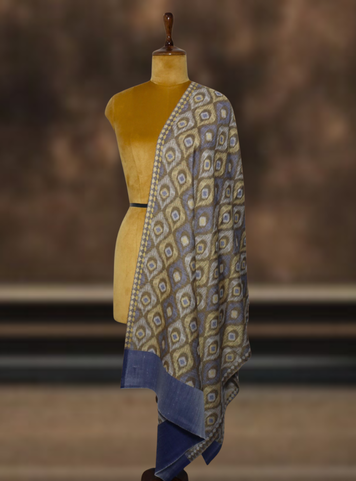 Indigo & Olive Diamond Ikkat Stole Indigo & Olive Diamond Ikkat Stole