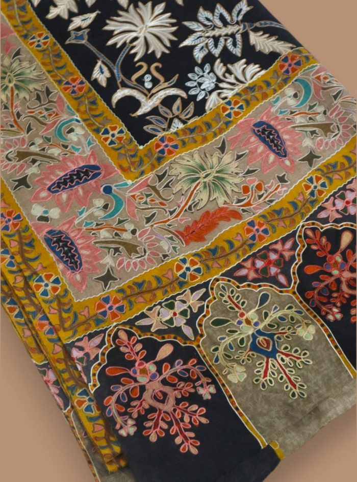 Kalamkari-Stole-Grey-Lotus-Serenity-04 Kalamkari-Stole-Grey-Lotus-Serenity-04