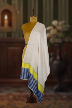 Navy Blue Kani Stripe Palla Cashmera Fine Wool Stole