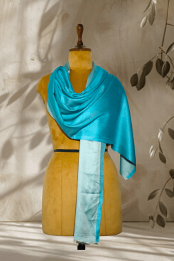 Reversible Teal Blue Silk Blend Stole