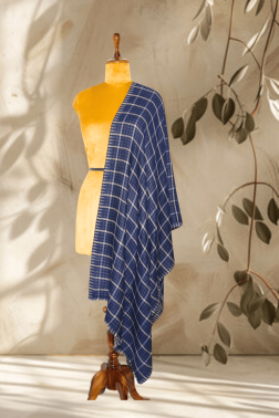 Reversible Blue Checkered Stole