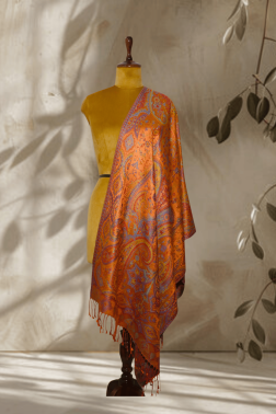 Burnt Orange Pure Silk Paisley Jamawar Stole