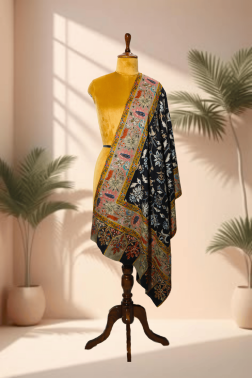 Kalamkari Stole – Grey Lotus Serenity