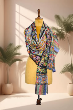 Kalamkari Stole – Pastel Folk Elegance