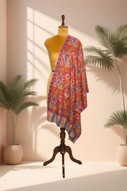 Kalamkari Stole – Earthy Peacock Garden