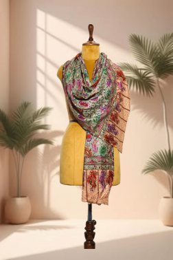 Kalamkari Stole – Indigo Floral Vines