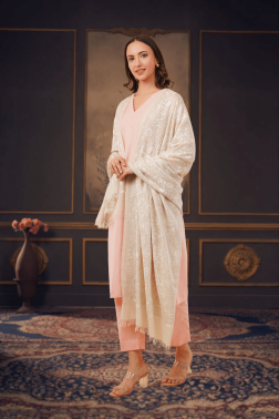 Tone-on-Tone Embroidered Oversized Pashmina Jama