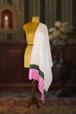 Pink Kani Stripe Palla Cashmera Fine Wool Stole