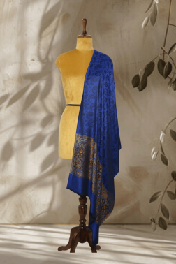 Royal Blue Silk Self Jama Paisley Stole