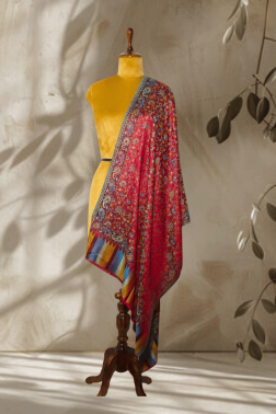 Ruby Red Silk Kani Jama Stole
