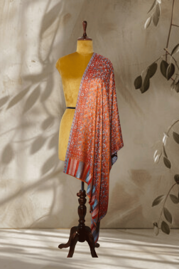 Rust Orange Silk Kani Jama Stole