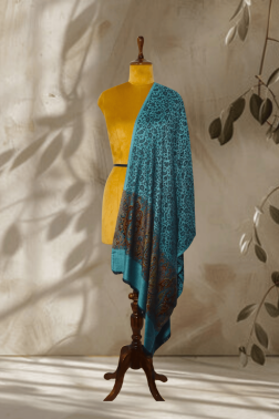 Teal Silk Self Jama Paisley Stole
