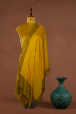 Golden Yellow Fish Bone Weave Stole with Brown Borders