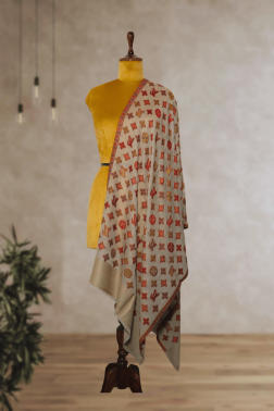Beige LV-Inspired Design Kani Weave Stole