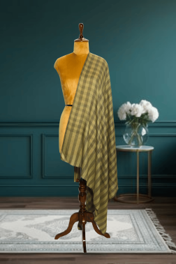 Cashmere Fine Wool Gingham Check Shawl in Olive Green and Khaki