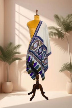 Elegant Indigo Bloom Kalamkari Palladaar Semi-Pashmina Stole
