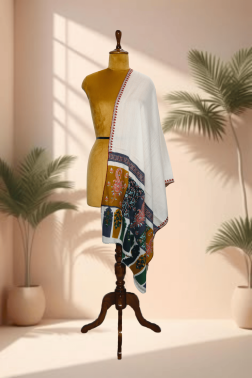 Rich Earth Tone Kalamkari Palladaar Semi-Pashmina Stole