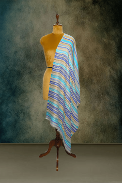 Azure Zig Zag Cashmere Fine Wool zari Stole
