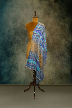 Contemporary Chevron Zari Cashmere Fine Wool Stole