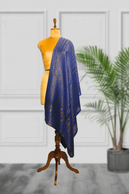 Royal Blue & Gold Zari Jamawar Cashmere Fine Wool Stole