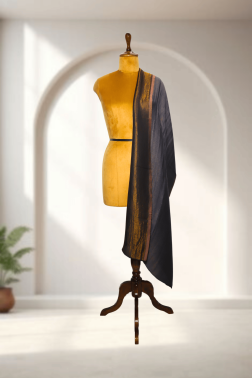 Reversible Dual-Tone Gold & Black/Purple Zari Cashmere Stole