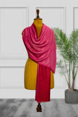 Reversible Hand-Woven Cashmere Fine Wool Stole in Red and Pink