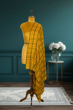 Vibrant Cashmere Fine Wool Check Shawl in Sunny Yellow and Black