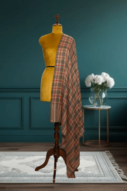 Classic Cashmere Fine Wool Check Shawl in Beige, Black, and Red