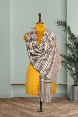 Cashmere Fine Wool Classic Check Stole in Cream, Tan, and Brown
